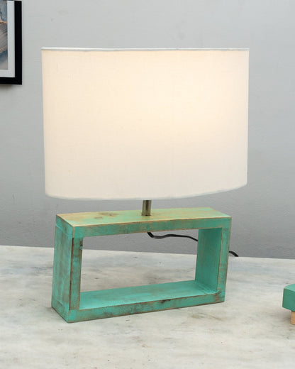 Wood Table Lamp French Country Rustic Bedside Desk Nightstand Lamp for Bedroom Living Room Office LED Bulb Included, Algae Rectangle