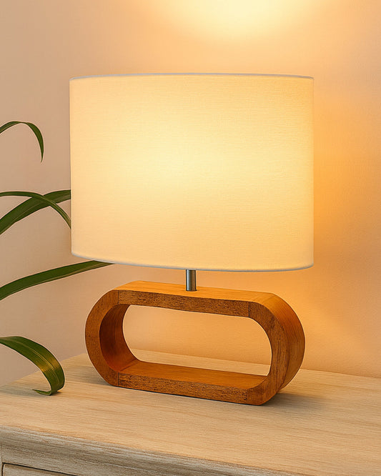 Wood Table Lamp French Country Rustic Bedside Desk Nightstand Lamp for Bedroom Living Room Office LED Bulb Included, Walnut Oblong