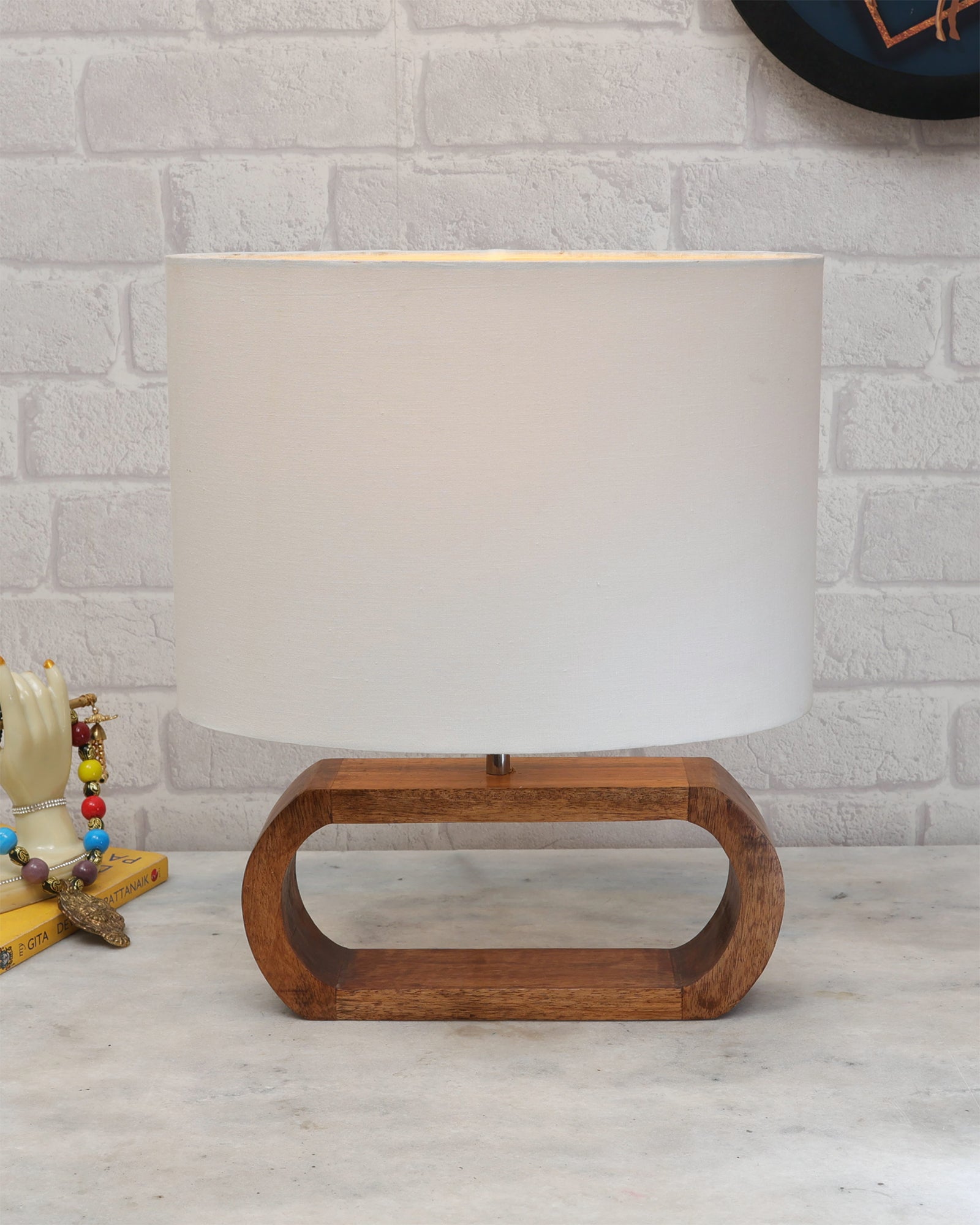 Wood Table Lamp French Country Rustic Bedside Desk Nightstand Lamp for Bedroom Living Room Office LED Bulb Included, Walnut Oblong