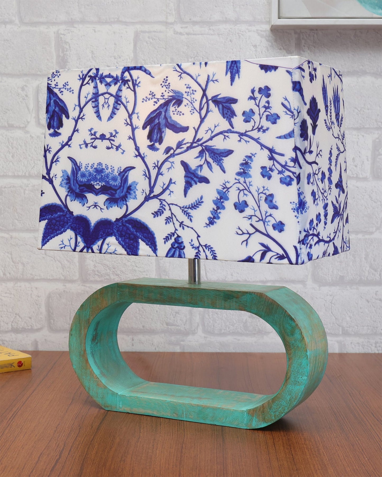 Wood Table Lamp French Country Rustic Bedside Desk Nightstand Lamp for Bedroom Living Room Office LED Bulb Included, Algae Oblong