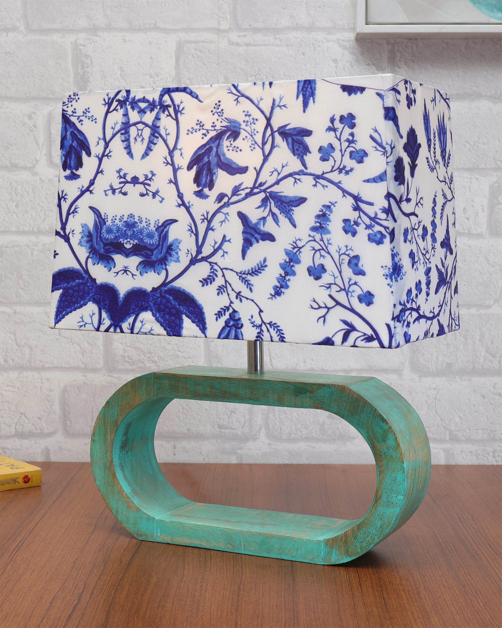 Wood Table Lamp French Country Rustic Bedside Desk Nightstand Lamp for Bedroom Living Room Office LED Bulb Included, Algae Oblong