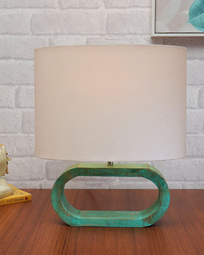 Wood Table Lamp French Country Rustic Bedside Desk Nightstand Lamp for Bedroom Living Room Office LED Bulb Included, Algae Oblong