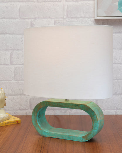 Wood Table Lamp French Country Rustic Bedside Desk Nightstand Lamp for Bedroom Living Room Office LED Bulb Included, Algae Oblong