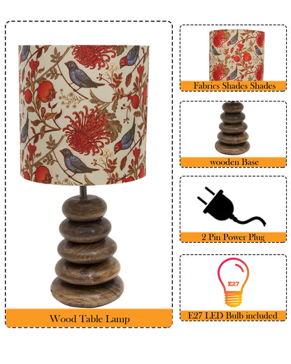 Wood Table Lamp French Country Rustic Bedside Desk Nightstand Lamp for Bedroom Living Room Office LED Bulb Included, Walnut Multi-Pebble