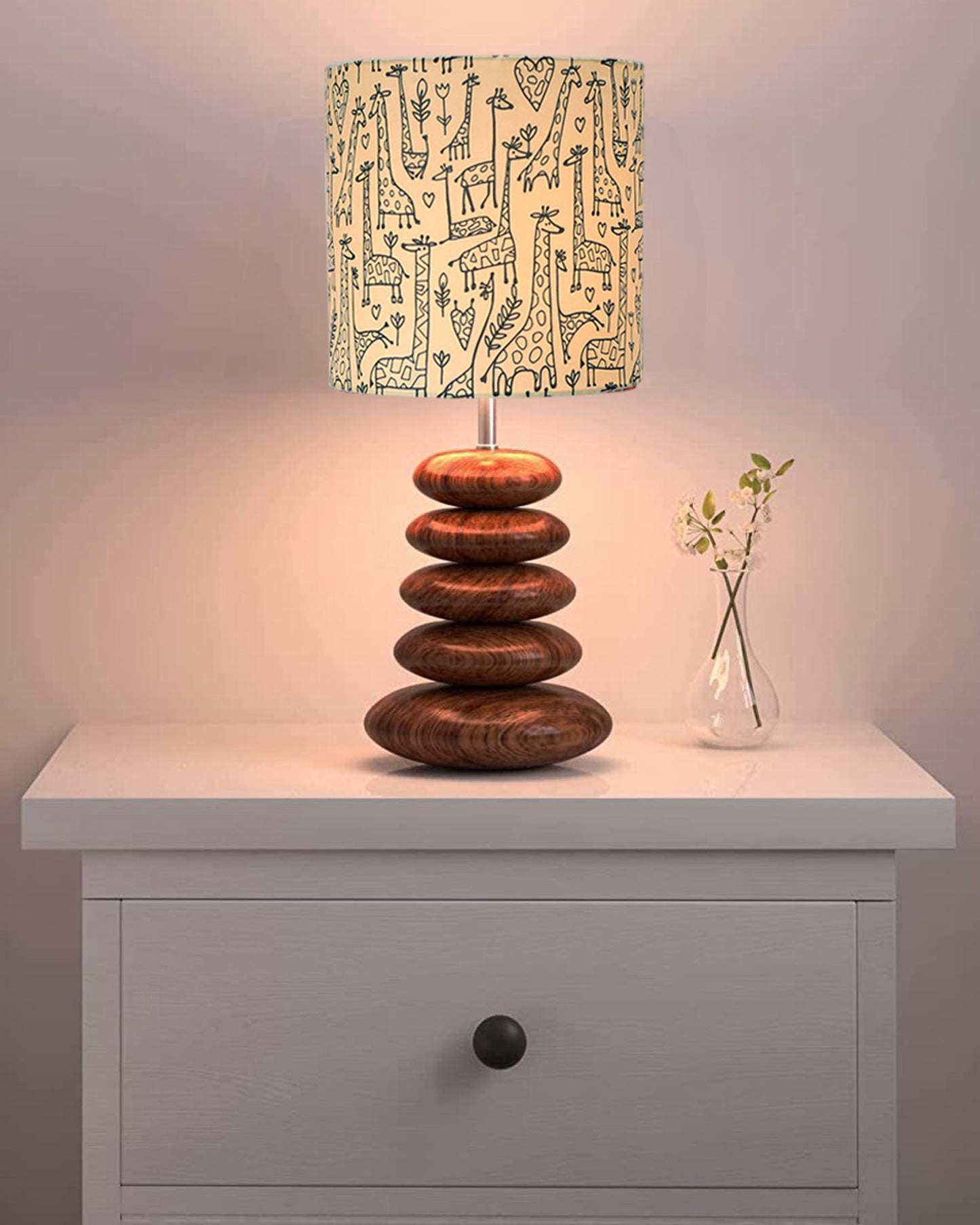 Wood Table Lamp French Country Rustic Bedside Desk Nightstand Lamp for Bedroom Living Room Office LED Bulb Included, Walnut Multi-Pebble