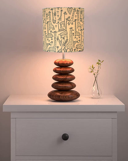 Wood Table Lamp French Country Rustic Bedside Desk Nightstand Lamp for Bedroom Living Room Office LED Bulb Included, Walnut Multi-Pebble