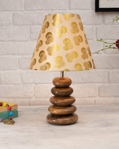 Wood Table Lamp French Country Rustic Bedside Desk Nightstand Lamp for Bedroom Living Room Office LED Bulb Included, Walnut Multi-Pebble
