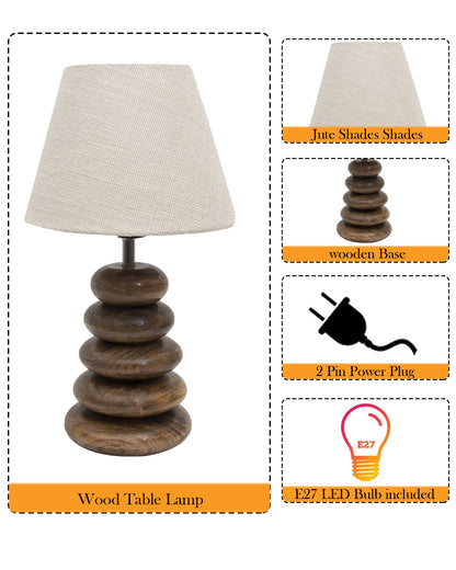 Wood Table Lamp French Country Rustic Bedside Desk Nightstand Lamp for Bedroom Living Room Office LED Bulb Included, Walnut Multi-Pebble