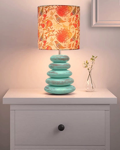 Wood Table Lamp French Country Rustic Bedside Desk Nightstand Lamp for Bedroom Living Room Office LED Bulb Included,Algae Multi-Pebble