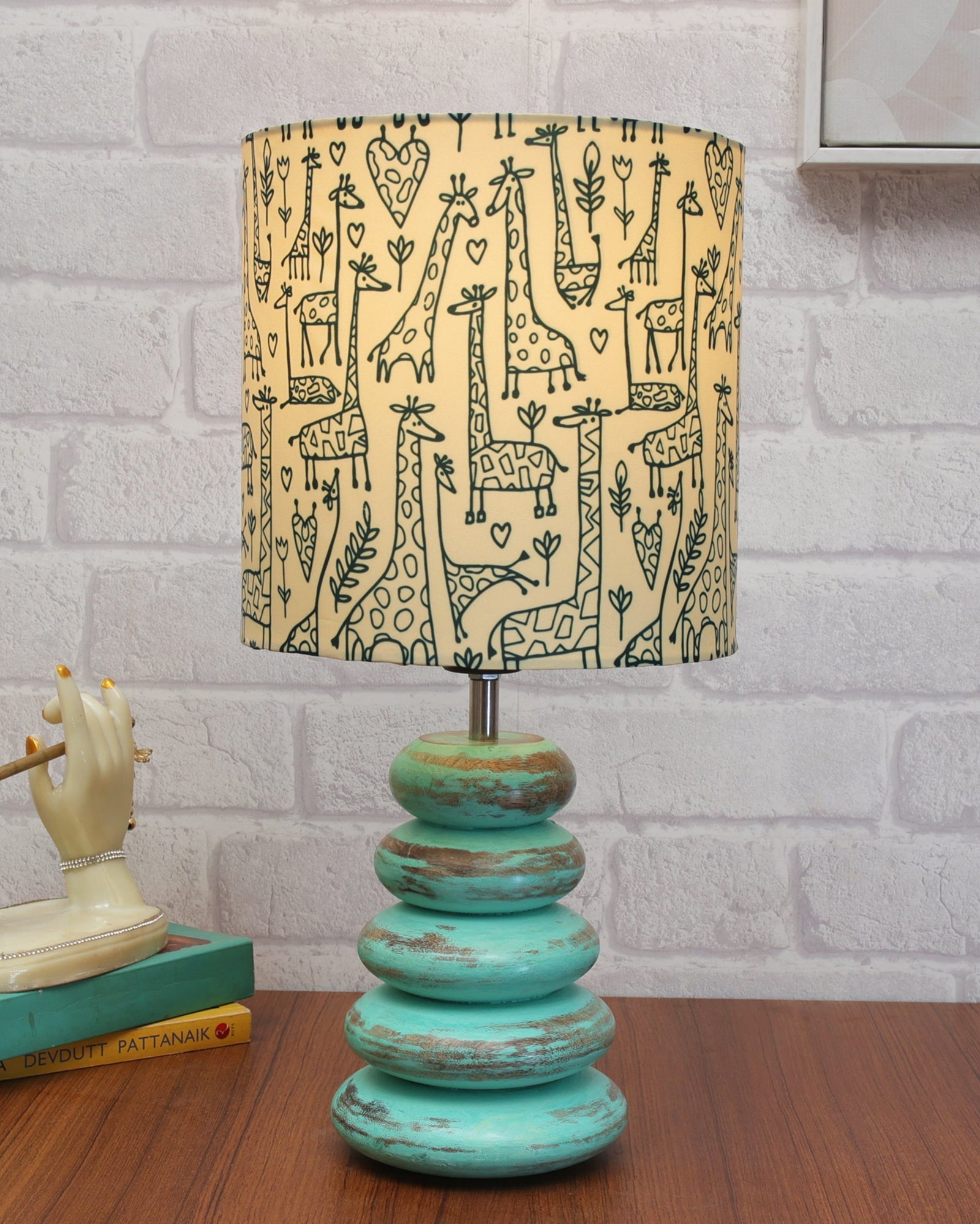 Wood Table Lamp French Country Rustic Bedside Desk Nightstand Lamp for Bedroom Living Room Office LED Bulb Included,Algae Multi-Pebble