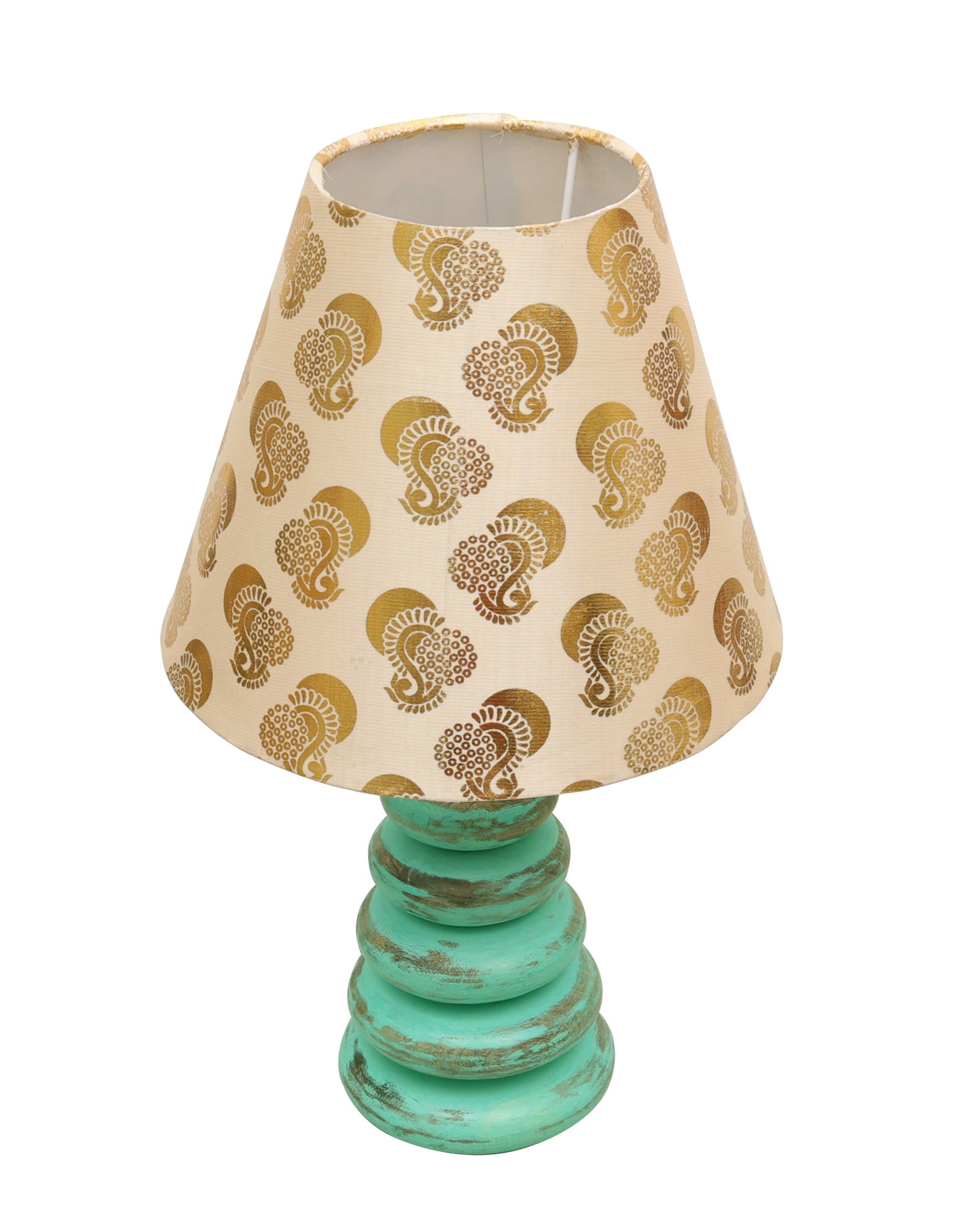 Wood Table Lamp French Country Rustic Bedside Desk Nightstand Lamp for Bedroom Living Room Office LED Bulb Included,Algae Multi-Pebble