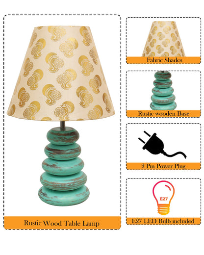 Wood Table Lamp French Country Rustic Bedside Desk Nightstand Lamp for Bedroom Living Room Office LED Bulb Included,Algae Multi-Pebble