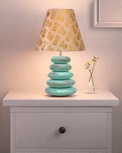 Wood Table Lamp French Country Rustic Bedside Desk Nightstand Lamp for Bedroom Living Room Office LED Bulb Included,Algae Multi-Pebble