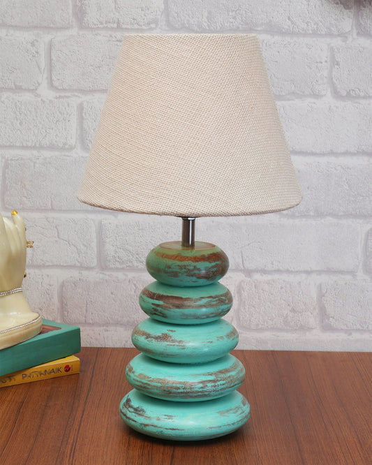 Wood Table Lamp French Country Rustic Bedside Desk Nightstand Lamp for Bedroom Living Room Office LED Bulb Included,Algae Multi-Pebble
