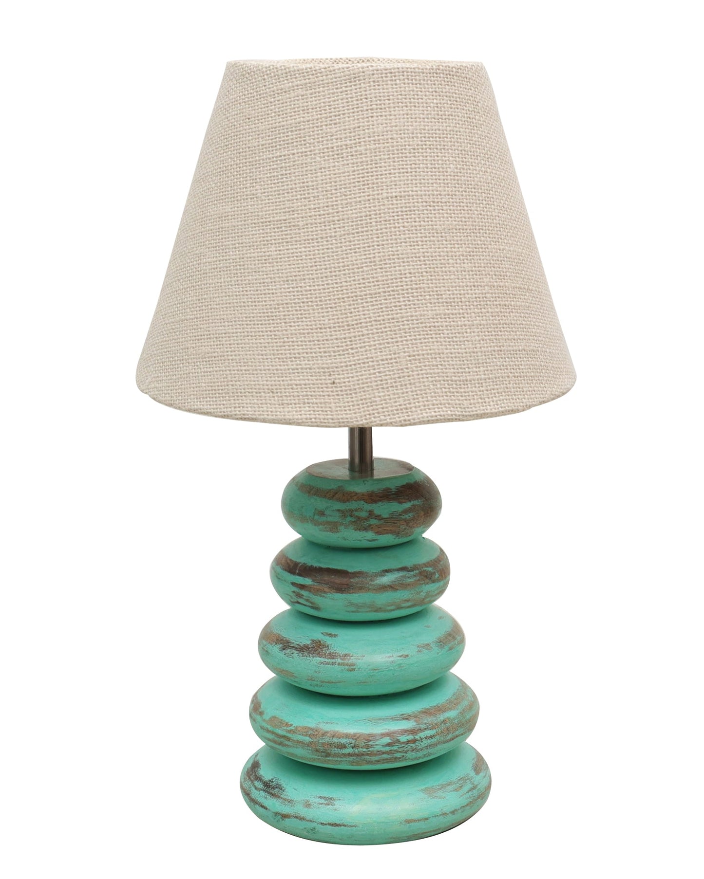 Wood Table Lamp French Country Rustic Bedside Desk Nightstand Lamp for Bedroom Living Room Office LED Bulb Included,Algae Multi-Pebble