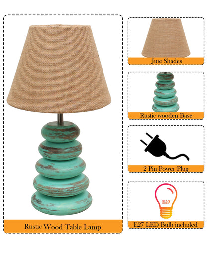 Wood Table Lamp French Country Rustic Bedside Desk Nightstand Lamp for Bedroom Living Room Office LED Bulb Included,Algae Multi-Pebble