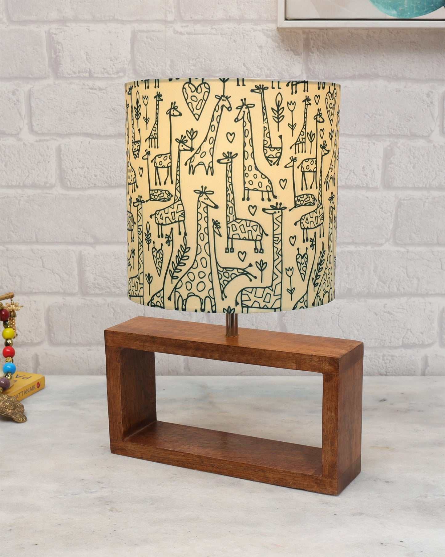Wood Table Lamp French Country Rustic Bedside Desk Nightstand Lamp for Bedroom Living Room Office LED Bulb Included, Walnut Rectangle Drum