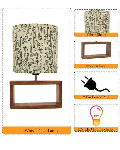 Wood Table Lamp French Country Rustic Bedside Desk Nightstand Lamp for Bedroom Living Room Office LED Bulb Included, Walnut Rectangle Drum