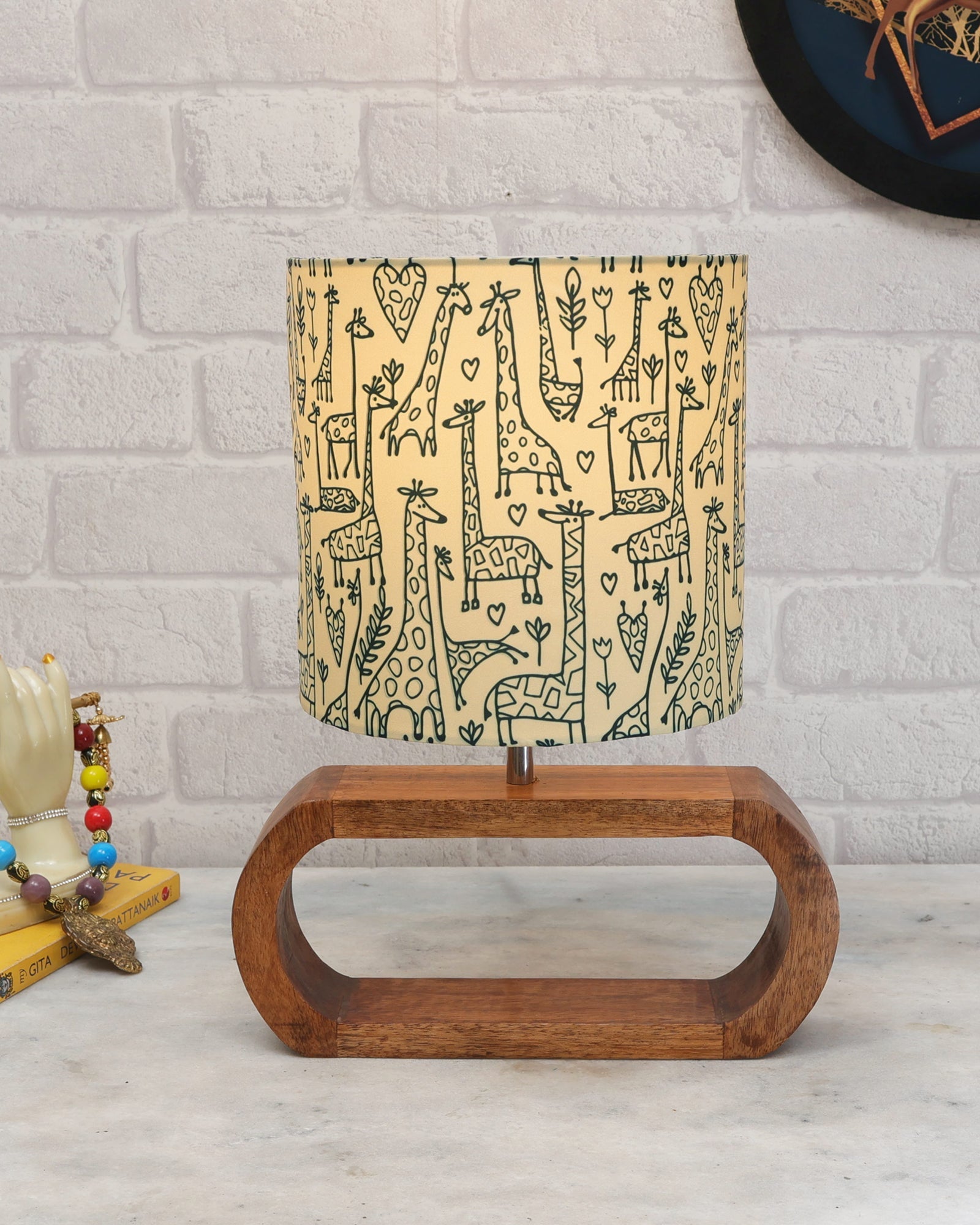 Wood Table Lamp French Country Rustic Bedside Desk Nightstand Lamp for Bedroom Living Room Office LED Bulb Included, Walnut Oblong Drum
