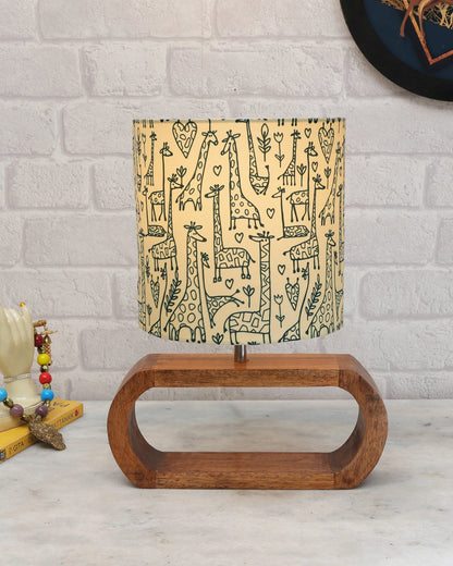 Wood Table Lamp French Country Rustic Bedside Desk Nightstand Lamp for Bedroom Living Room Office LED Bulb Included, Walnut Oblong Drum