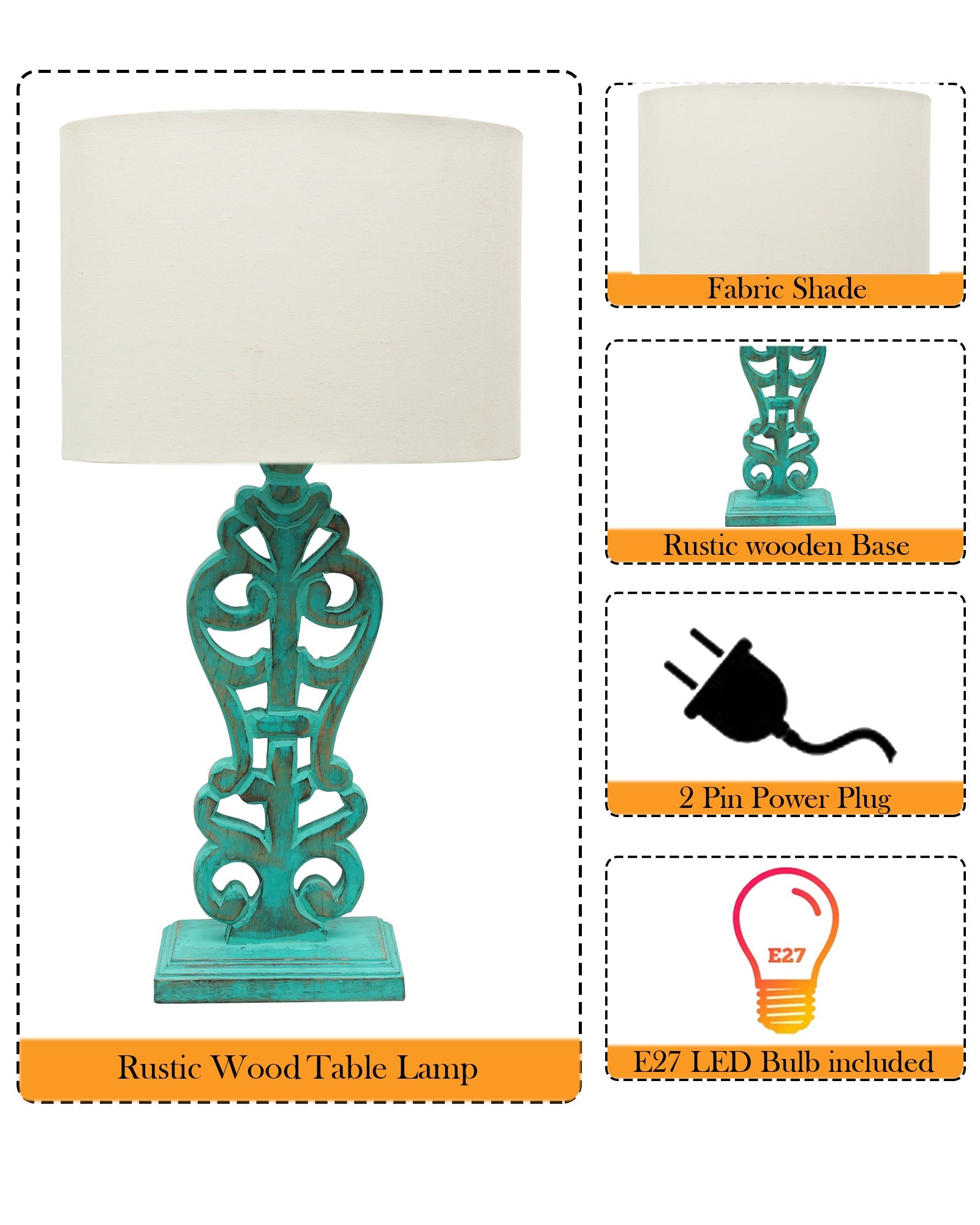 Sculptural Hand Carved Wood Table Lamp with Oval White shade, Mint Green