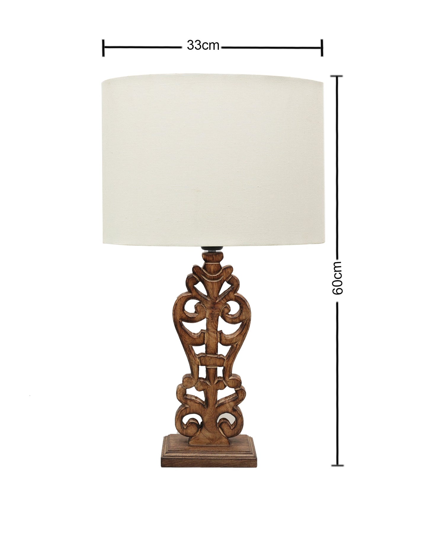 Sculptural Hand Carved Wood Table Lamp with Oval White shade, Antique Black