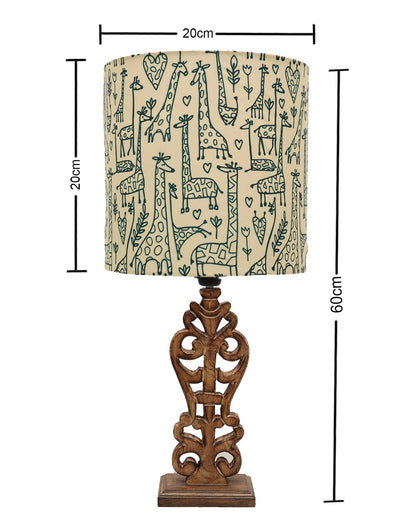 Sculptural Hand Carved Wood Table Lamp with Savannah shade, Antique Black