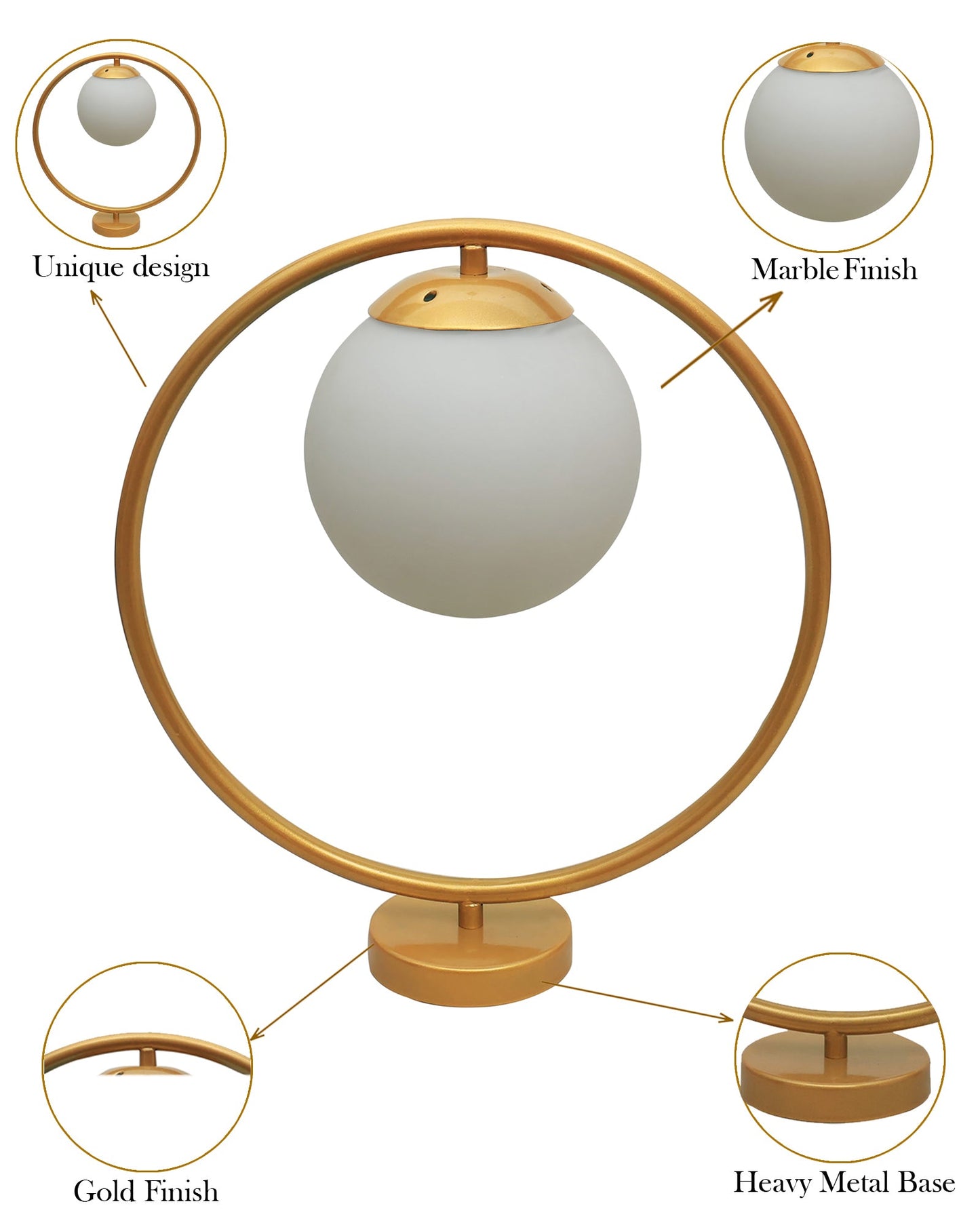 Modern Bedside Night Lamp Mini Gold Table Light Metal Gold Finished Bedside Desk Lamp with Milky White Shade for Living Room Bedroom, Round