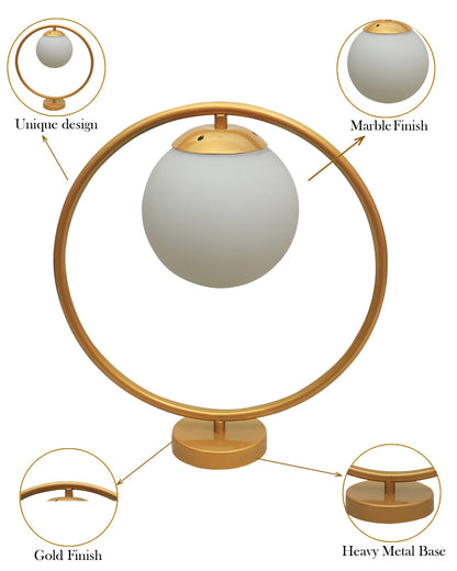 Modern Bedside Night Lamp Mini Gold Table Light Metal Gold Finished Bedside Desk Lamp with Milky White Shade for Living Room Bedroom, Round