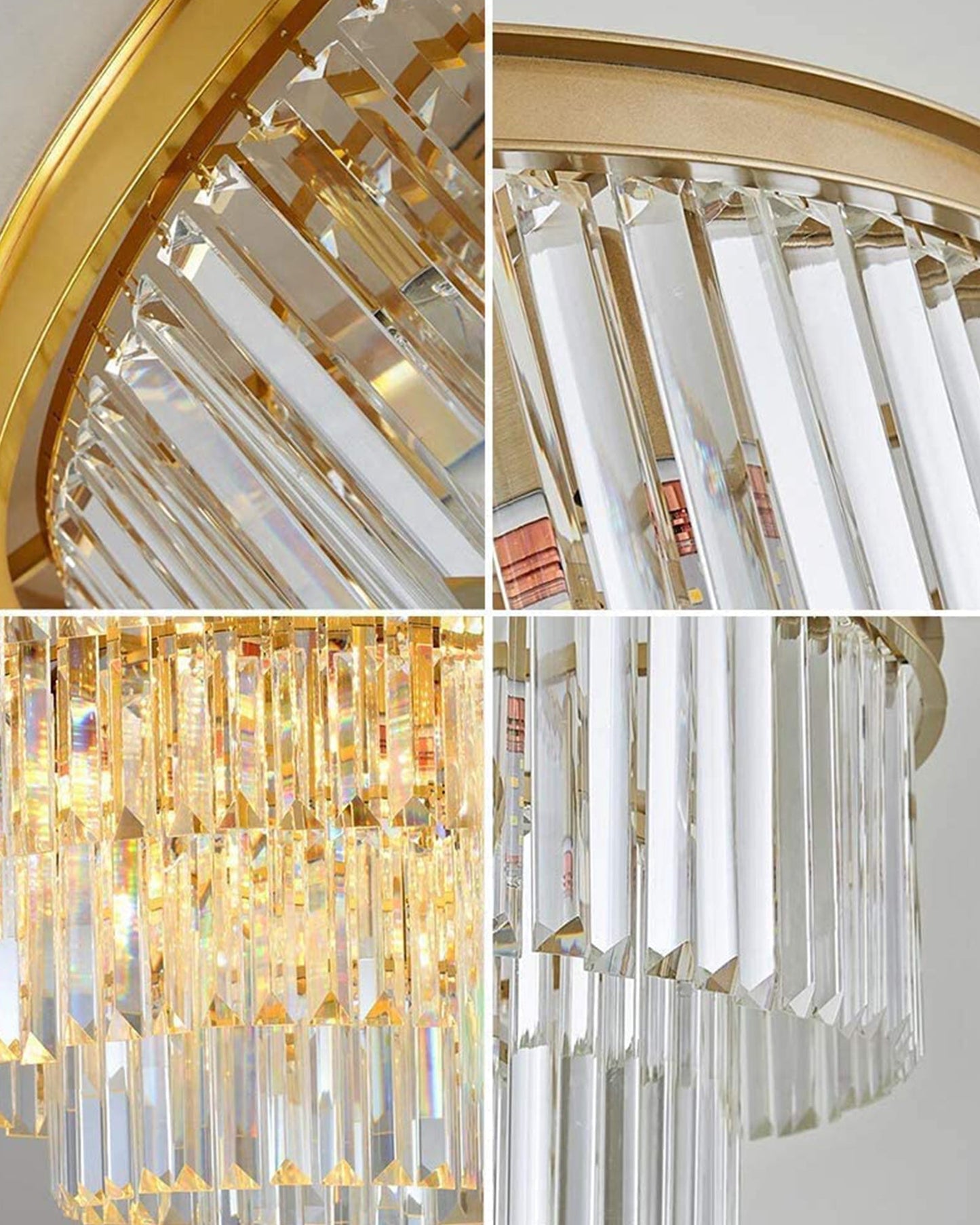 Modern Gold Crystal Chandelier 5 Lights 15.7 in Ceiling Pendant Light Fixtuers Round 3 Tiers Chandelier