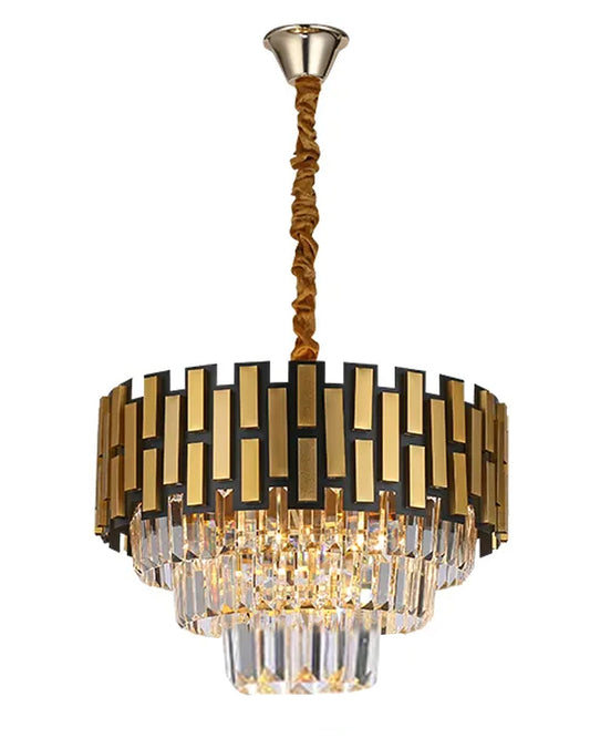 Modern Black Gold Crystal Chandelier 5 Lights 15.7 in Ceiling Pendant Light Fixtuers Round 3 Tiers Chandelier