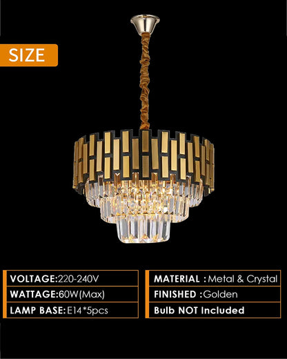 Modern Black Gold Crystal Chandelier 5 Lights 15.7 in Ceiling Pendant Light Fixtuers Round 3 Tiers Chandelier
