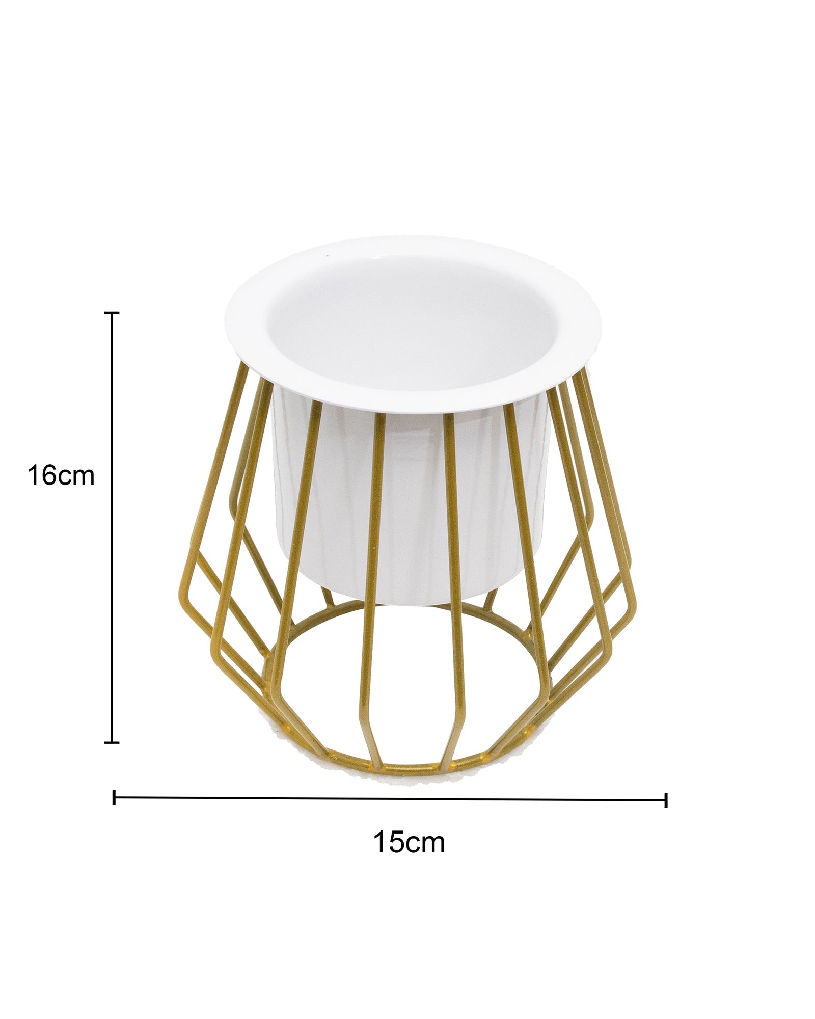 Combo of 2 Table Top Designer Metallic Gold Metal Stand with Planters, Small White Metal Pots for Livingroom, Balcony & Home Decoration, set of 2