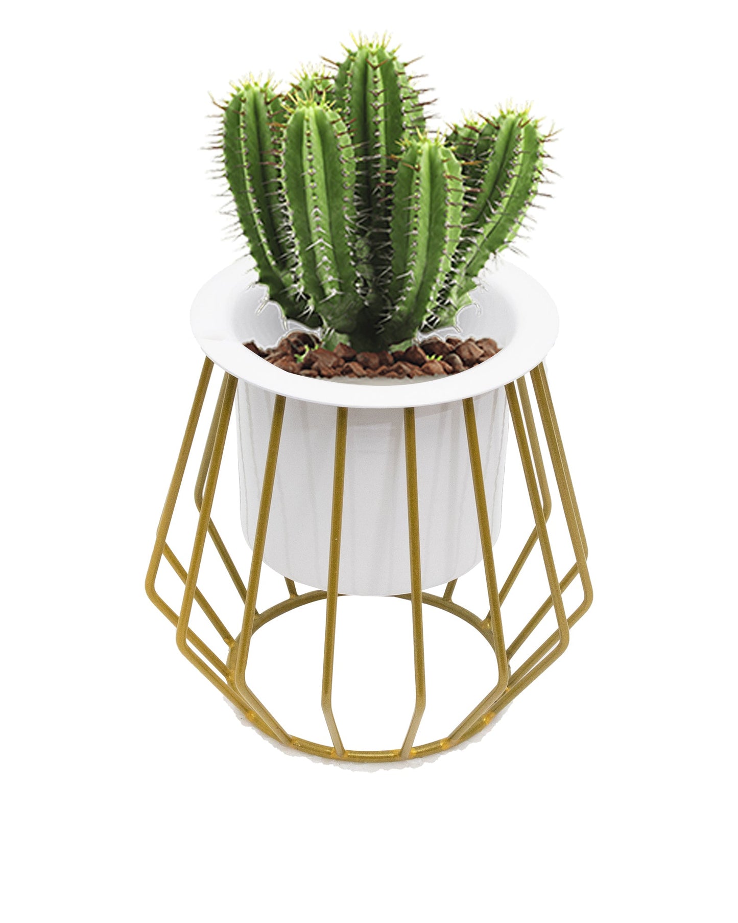 Combo of 2 Table Top Designer Metallic Gold Metal Stand with Planters, Small White Metal Pots for Livingroom, Balcony & Home Decoration, set of 2