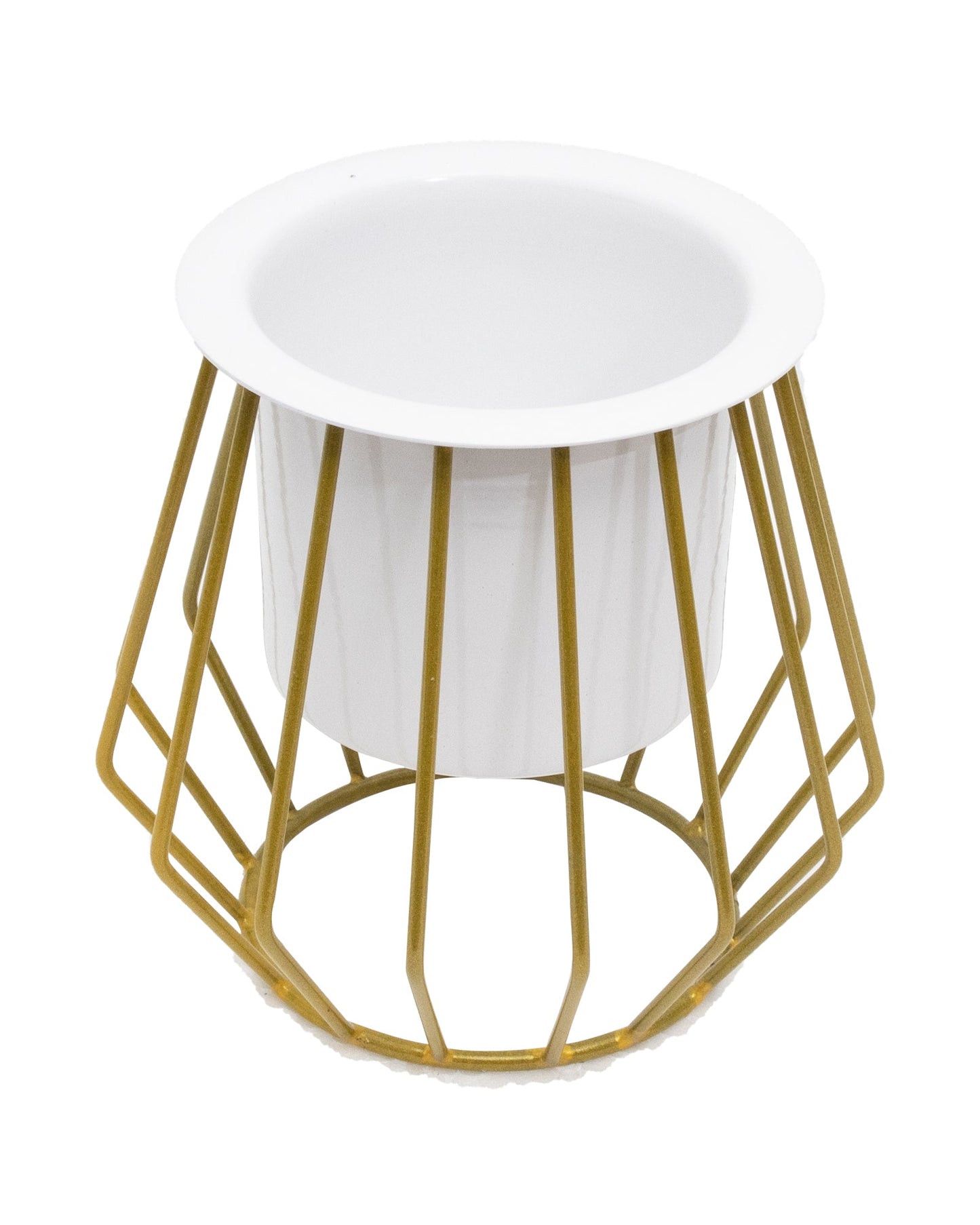 Combo of 2 Table Top Designer Metallic Gold Metal Stand with Planters, Small White Metal Pots for Livingroom, Balcony & Home Decoration, set of 2