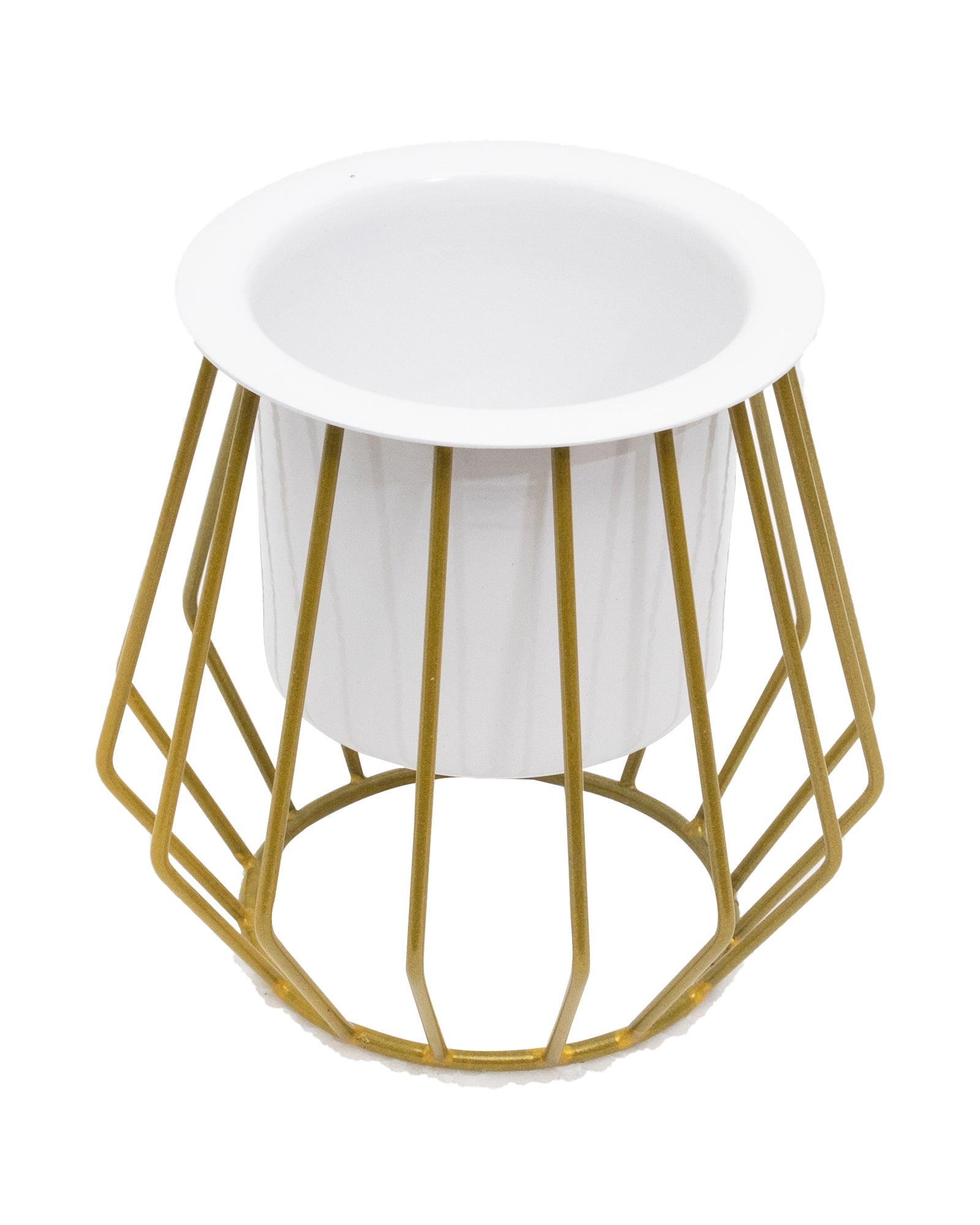 Combo of 2 Table Top Designer Metallic Gold Metal Stand with Planters, Small White Metal Pots for Livingroom, Balcony & Home Decoration, set of 2