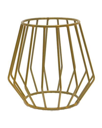 Combo of 2 Table Top Designer Metallic Gold Metal Stand with Planters, Small White Metal Pots for Livingroom, Balcony & Home Decoration, set of 2
