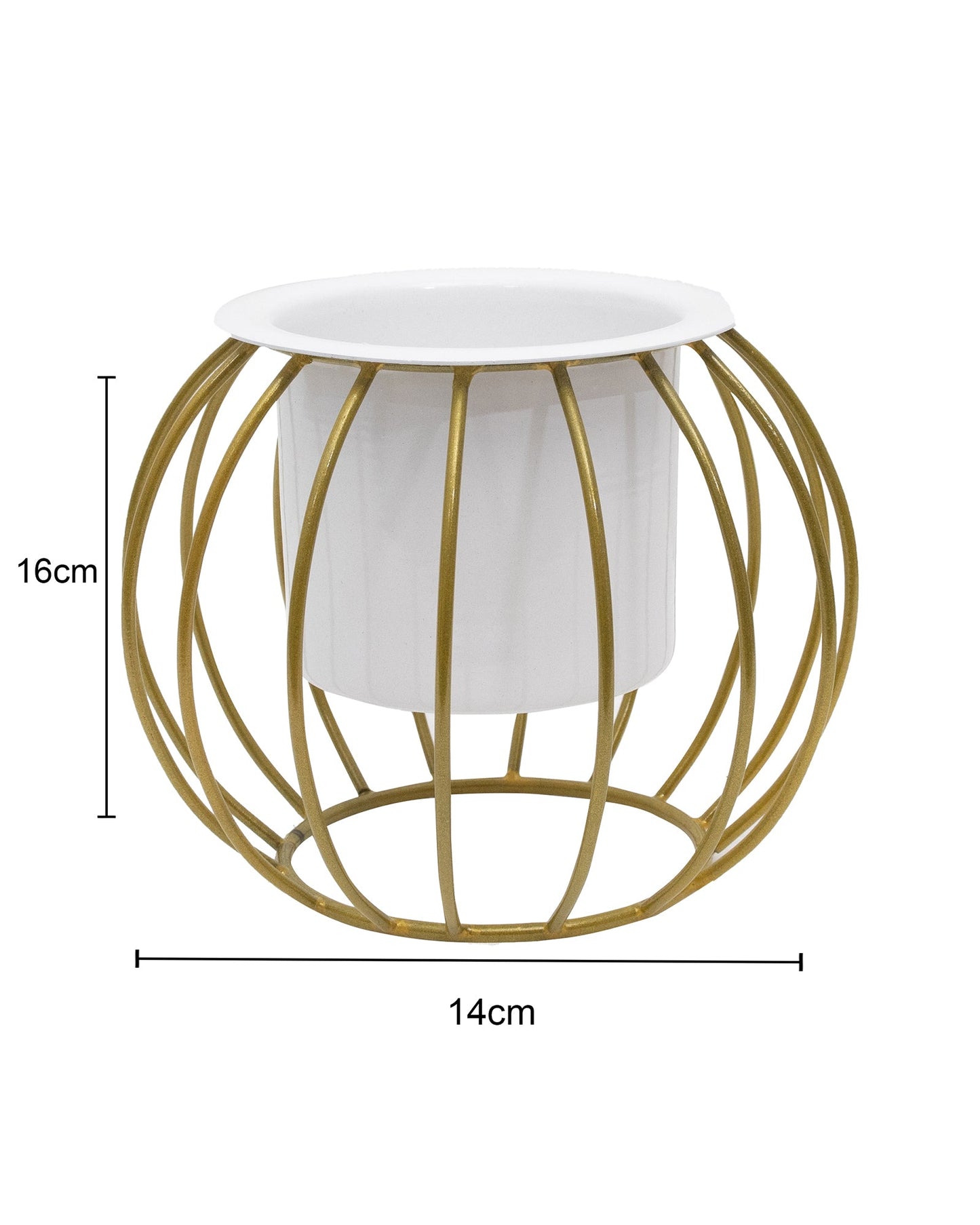 Combo of 2 Table Top Designer Metallic Gold Metal Stand with Planters, Small White Metal Pots for Livingroom, Balcony & Home Decoration, set of 2