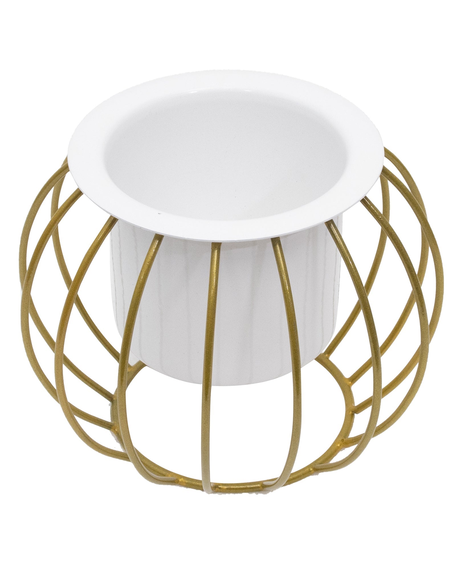 Combo of 2 Table Top Designer Metallic Gold Metal Stand with Planters, Small White Metal Pots for Livingroom, Balcony & Home Decoration, set of 2