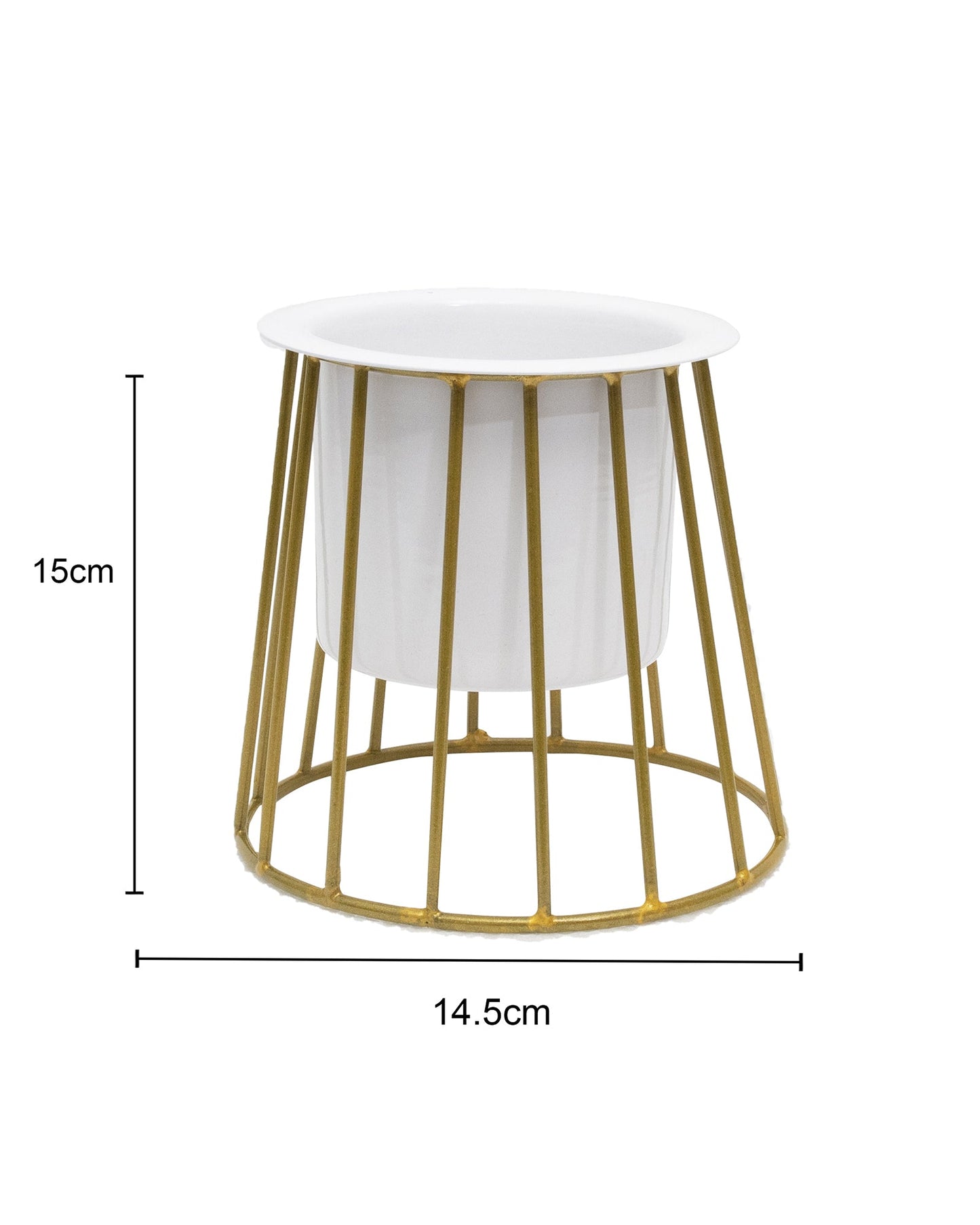 Combo of 2 Table Top Designer Metallic Gold Metal Stand with Planters, Small White Metal Pots for Livingroom, Balcony & Home Decoration, set of 2