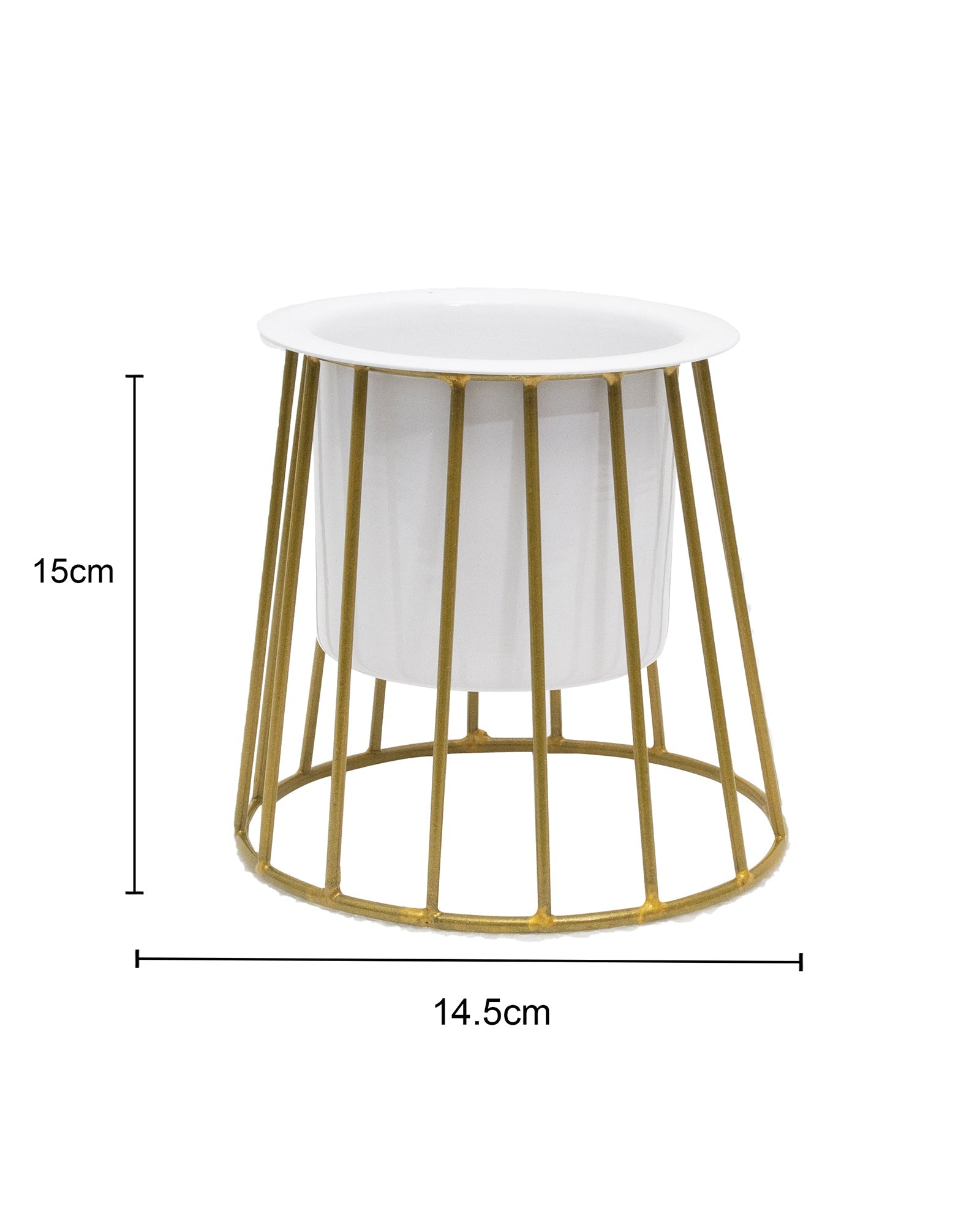 Combo of 2 Table Top Designer Metallic Gold Metal Stand with Planters, Small White Metal Pots for Livingroom, Balcony & Home Decoration, set of 2