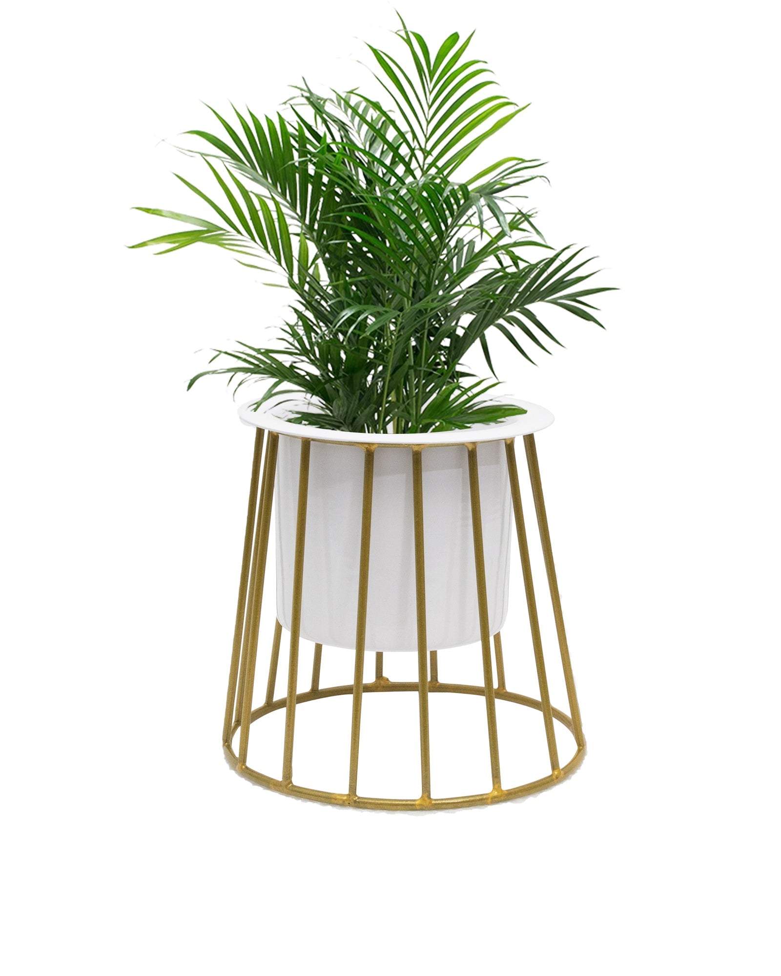 Combo of 2 Table Top Designer Metallic Gold Metal Stand with Planters, Small White Metal Pots for Livingroom, Balcony & Home Decoration, set of 2