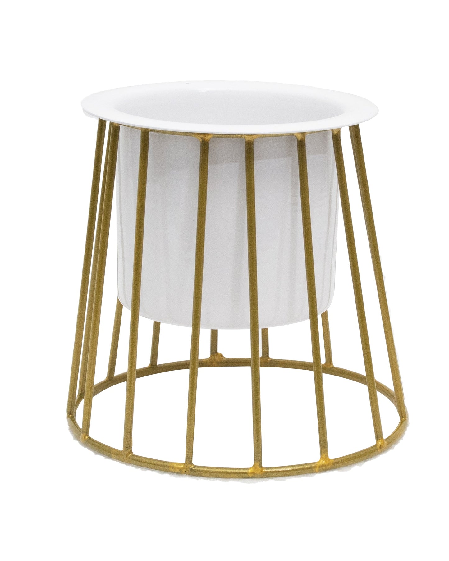 Combo of 2 Table Top Designer Metallic Gold Metal Stand with Planters, Small White Metal Pots for Livingroom, Balcony & Home Decoration, set of 2