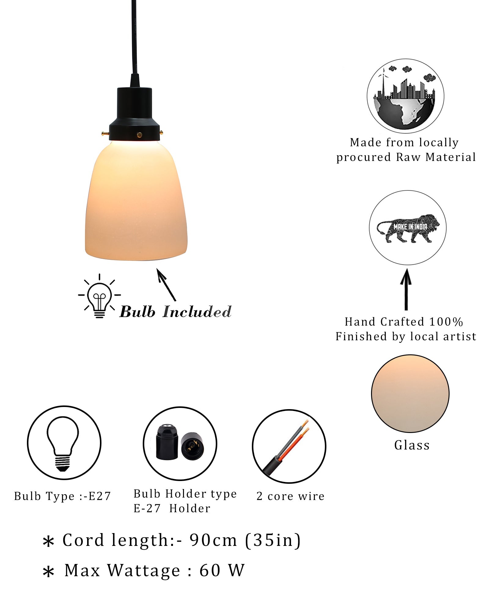Pendant Light Fixtures Adjustable Hanging Lights Vintage White Frosted Glass Shade Nordic Dining Room Living Room Bedroom, Matt Black Fitting
