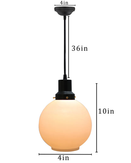 Pendant Light Fixtures Adjustable Hanging Lights Vintage White Frosted Glass Shade Nordic Dining Room Living Room Bedroom, Matt Black Fitting