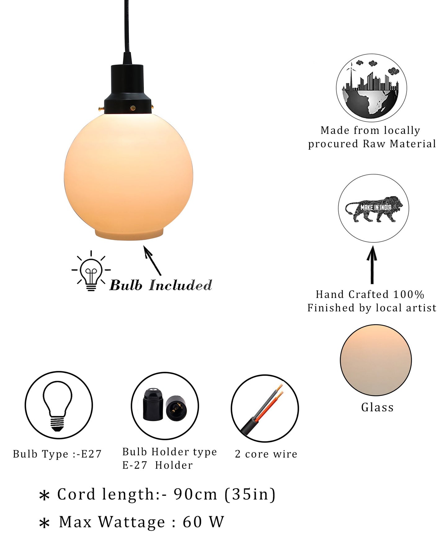 Pendant Light Fixtures Adjustable Hanging Lights Vintage White Frosted Glass Shade Nordic Dining Room Living Room Bedroom, Matt Black Fitting