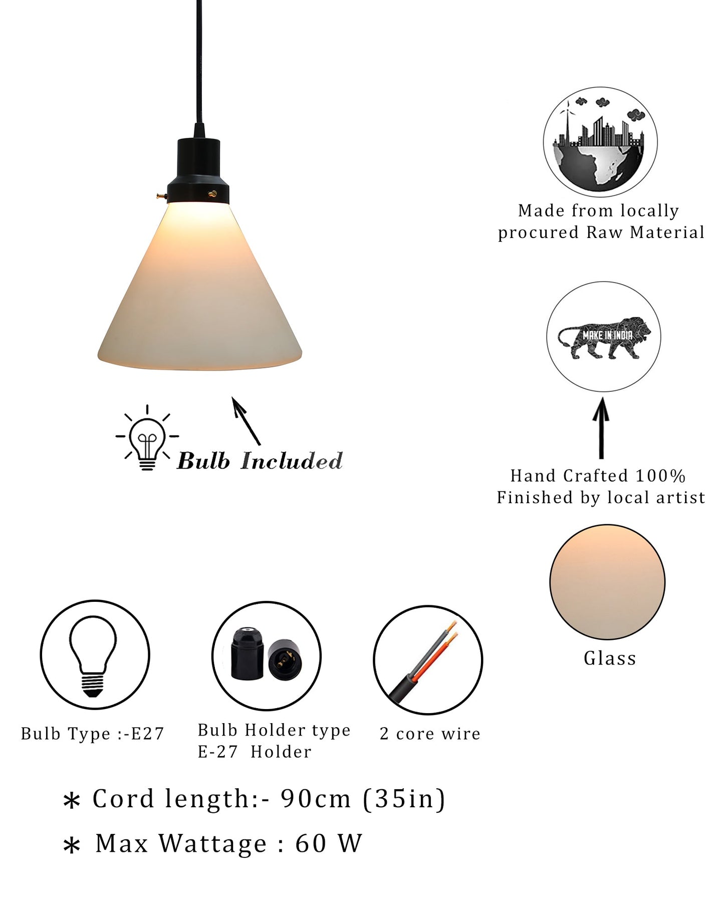 Pendant Light Fixtures Adjustable Hanging Lights Vintage White Frosted Glass Shade Nordic Dining Room Living Room Bedroom, Matt Black Fitting