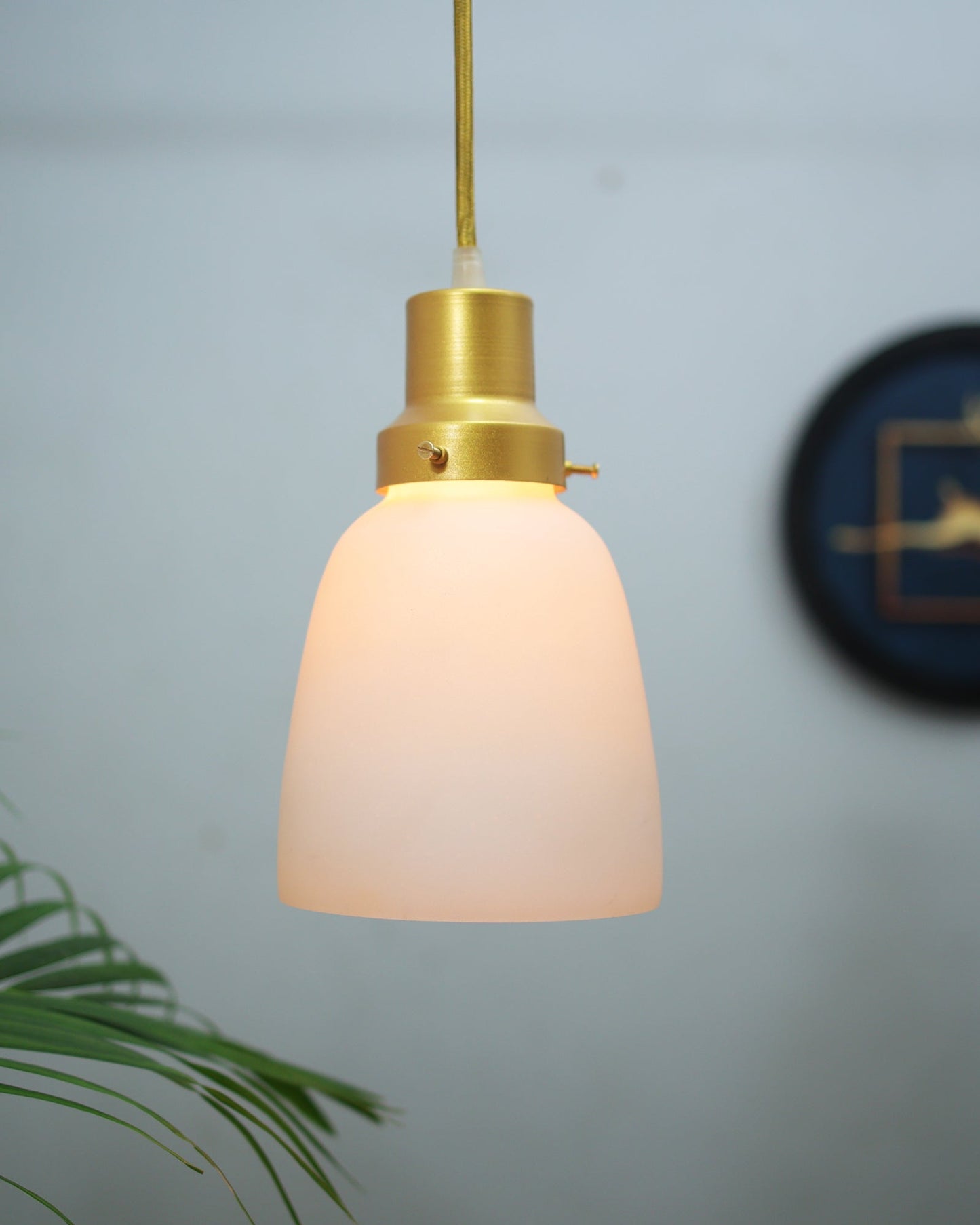 Pendant Light Fixtures Adjustable Hanging Lights Vintage White Frosted Glass Shade Nordic Dining Room Living Room Bedroom, Glossy Golden Fitting