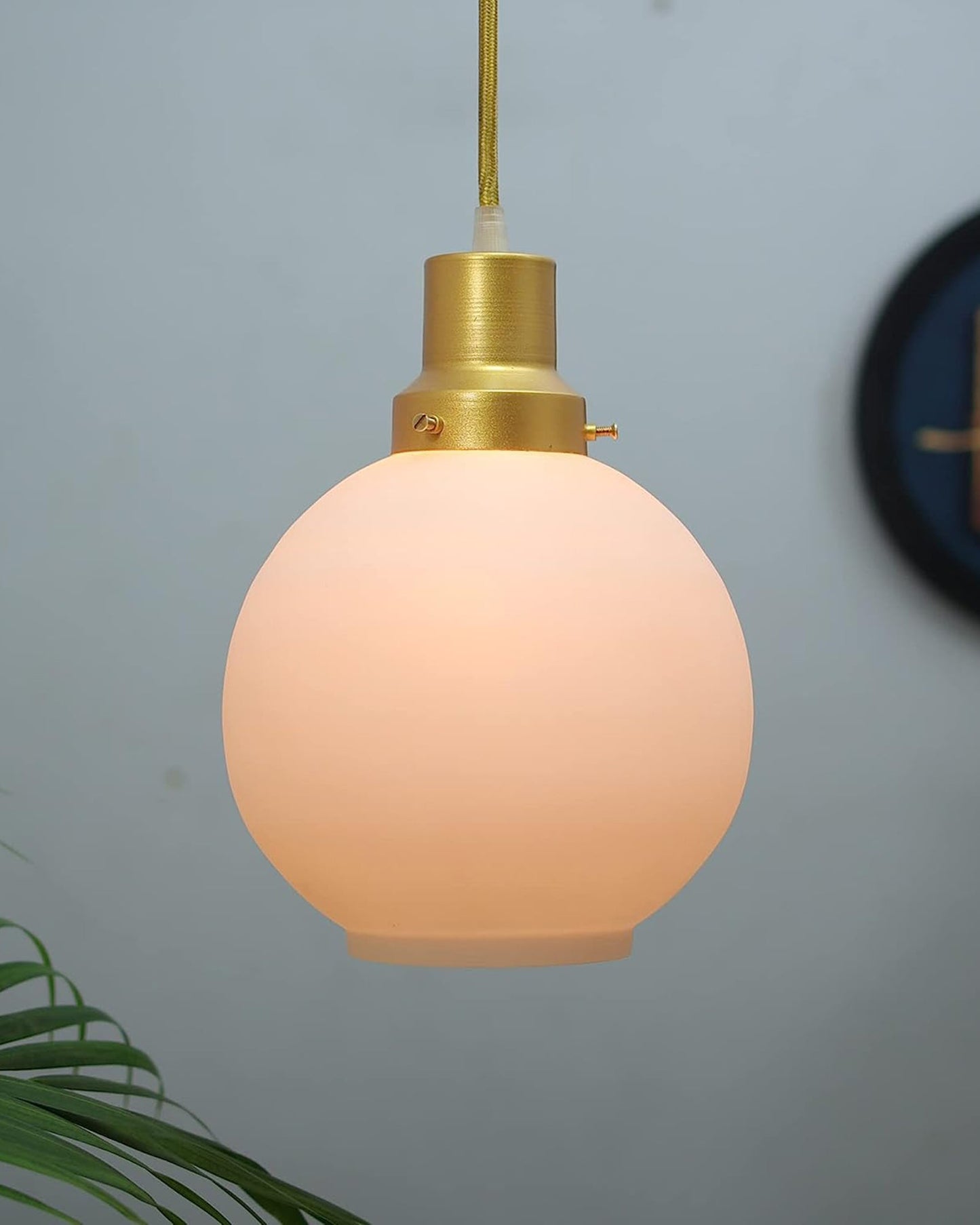 Pendant Light Fixtures Adjustable Hanging Lights Vintage White Frosted Glass Shade Nordic Dining Room Living Room Bedroom, Glossy Golden Fitting