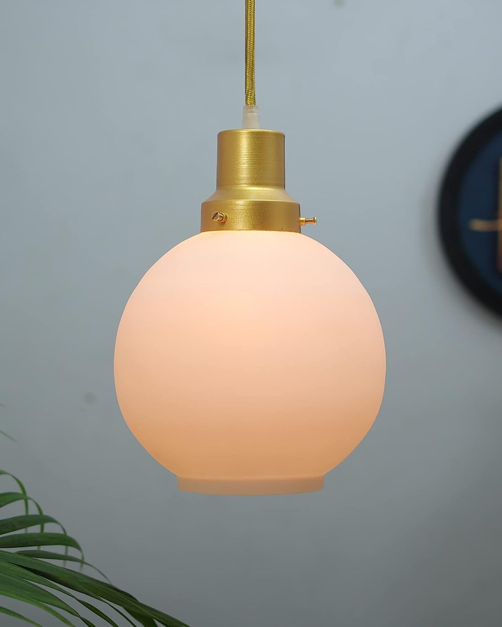 Pendant Light Fixtures Adjustable Hanging Lights Vintage White Frosted Glass Shade Nordic Dining Room Living Room Bedroom, Glossy Golden Fitting